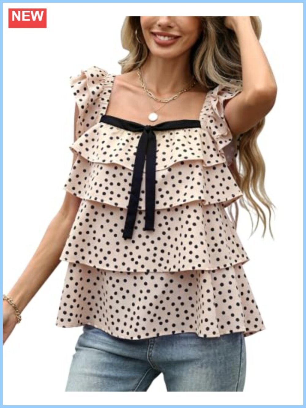 Women's Polka Dot Babydoll Peplum Ruffle Tiered Square Neck Tank Top